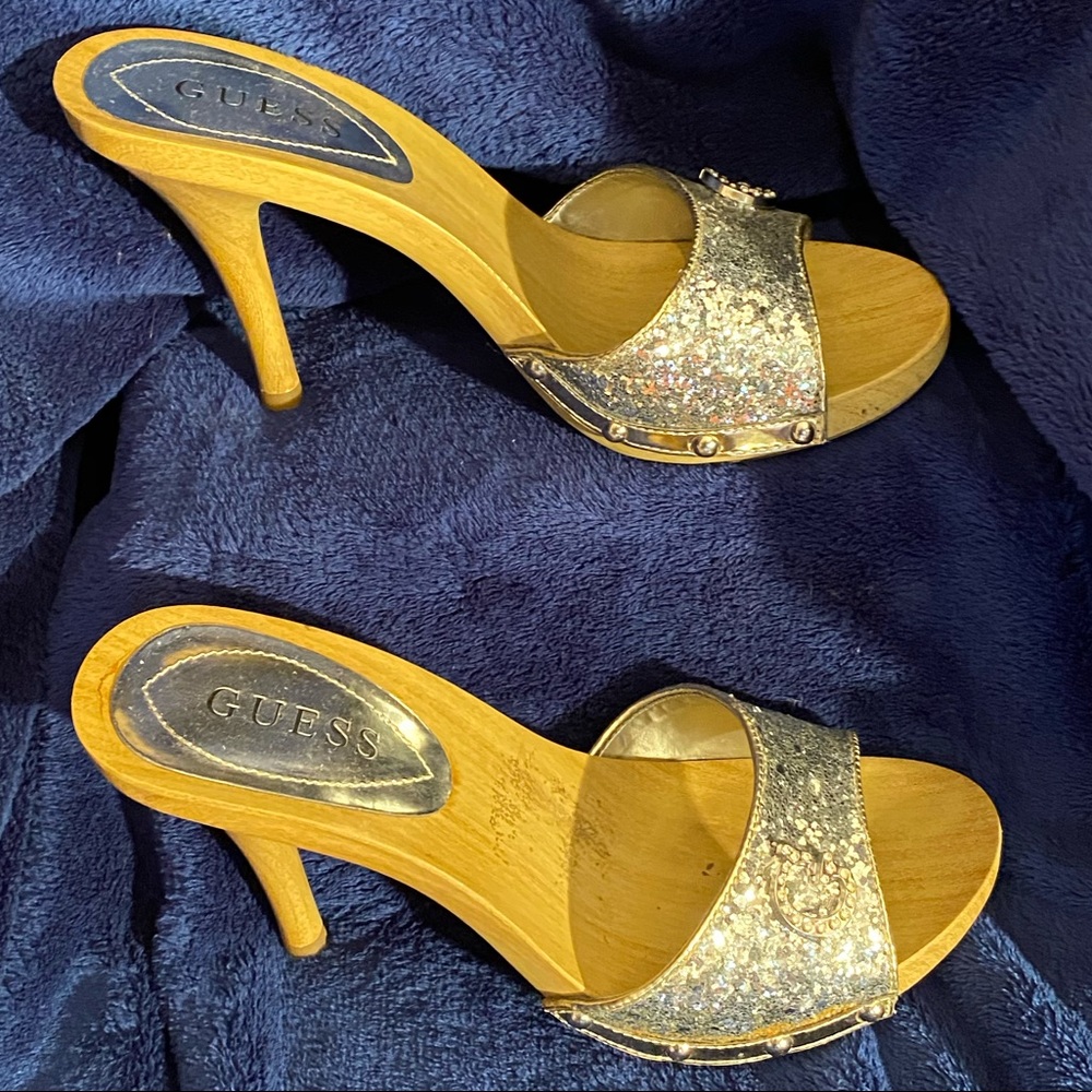 Guess silver glitter wooden platform heels - Picture 2 of 5